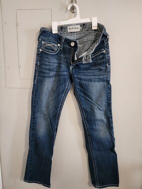 Ariat Women's Straight Leg Jeans in Distressed Dark Blue Wash